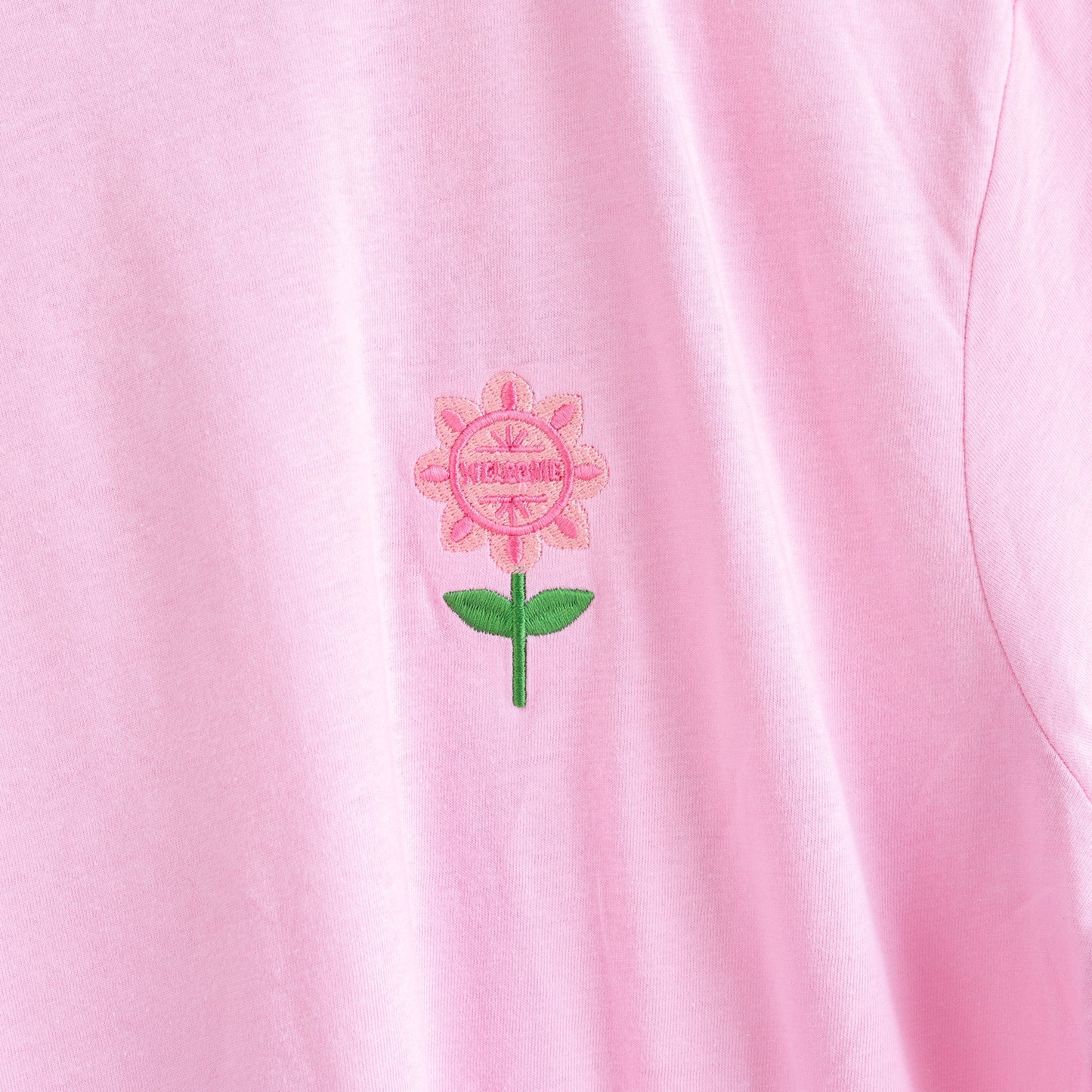 "It's A Small World" Flower Embroidered T-Shirt - Pink