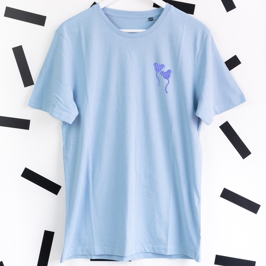 Mickey Balloon Blue Embroidered T-Shirt - Light Blue
