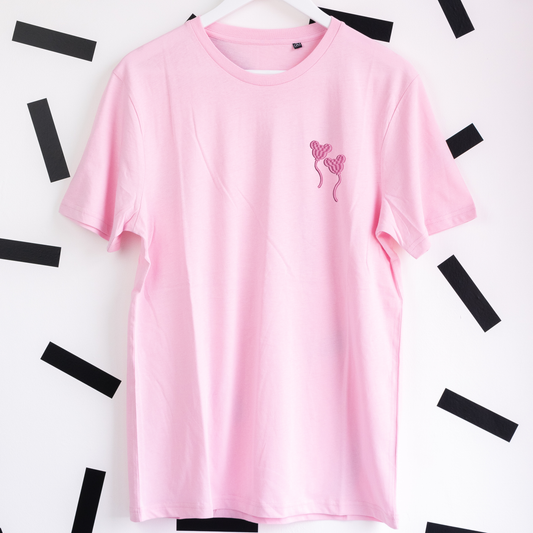 Mickey Balloon Pink Embroidered T-Shirt - Light Pink