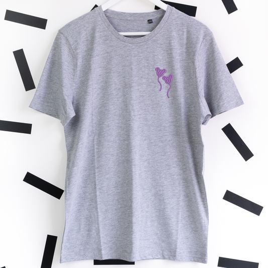 Mickey Balloon Purple Embroidered T-Shirt - Grey