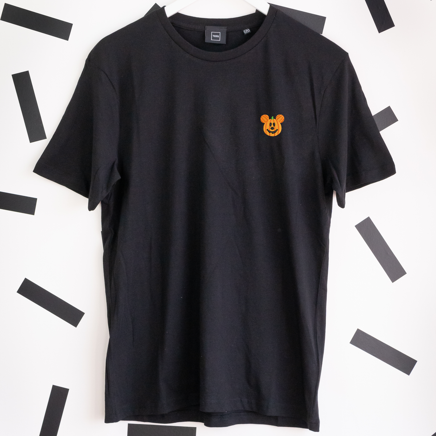 Mickey Pumpkin Embroidered T-Shirt - Black