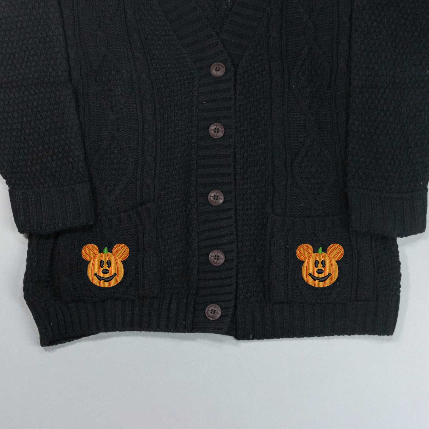Mickey Pumpkin Embroidered Black Cardigan