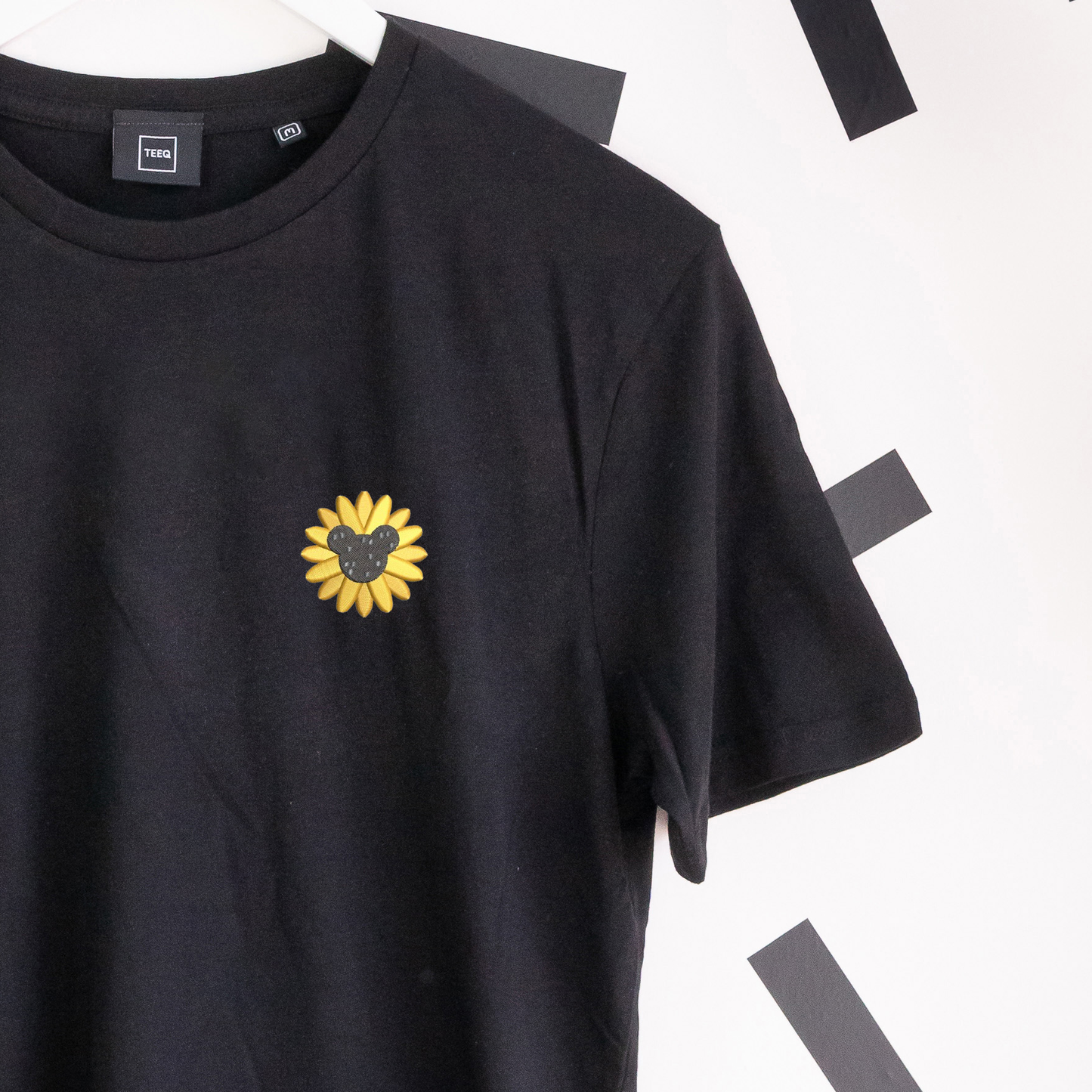 Mickey Sunflower Embroidered T-Shirt - Black