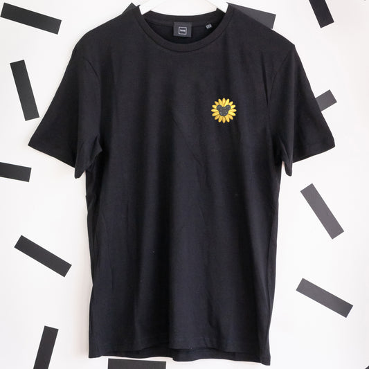 Mickey Sunflower Embroidered T-Shirt - Black