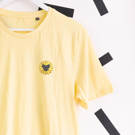Mickey Sunflower Embroidered T-Shirt - Yellow