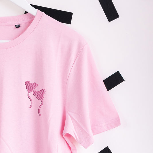 Mickey Balloon Pink Embroidered T-Shirt - Light Pink