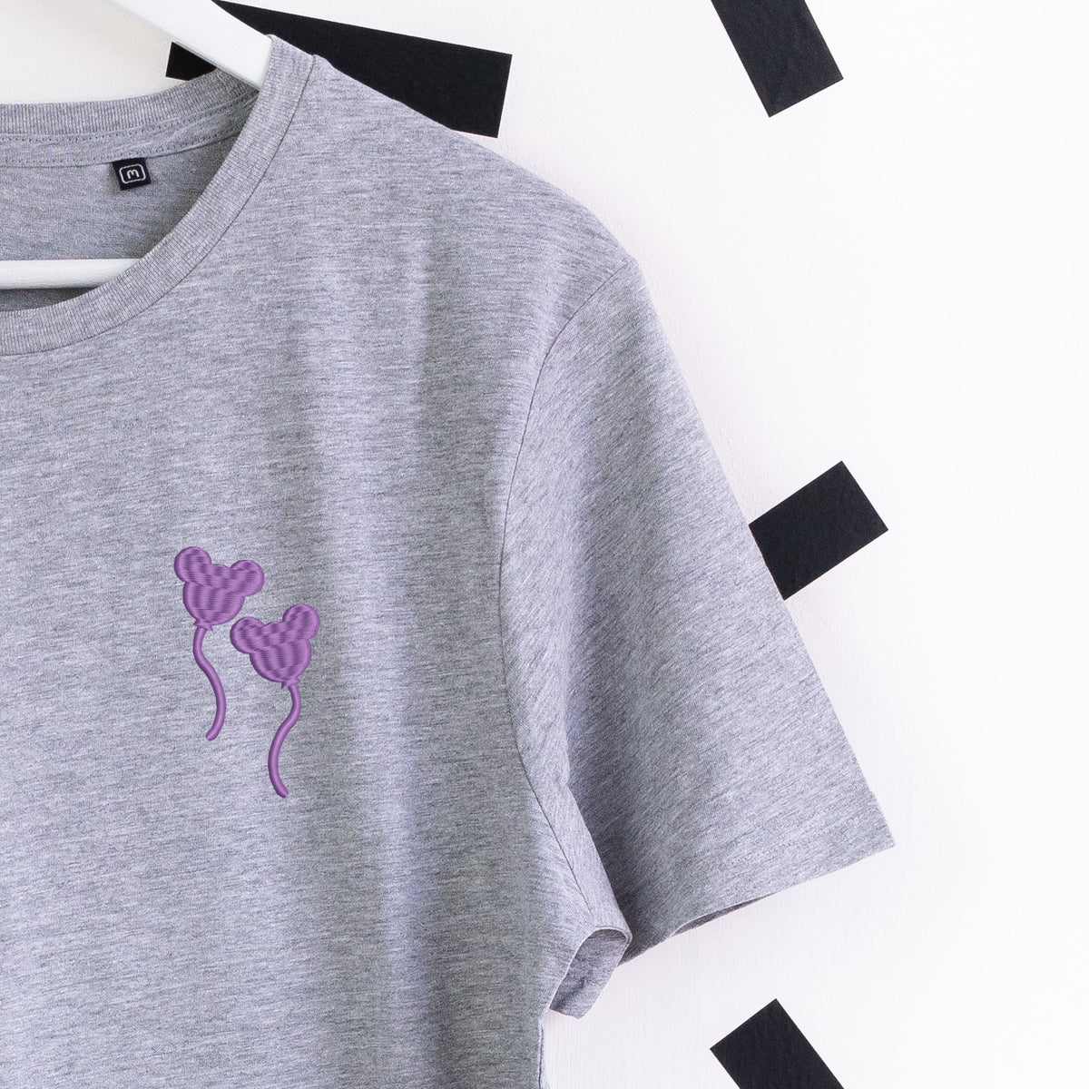 Mickey Balloon Purple Embroidered T-Shirt - Grey