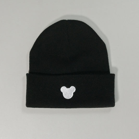 Minimal Mickey Embroidered Black Beanie