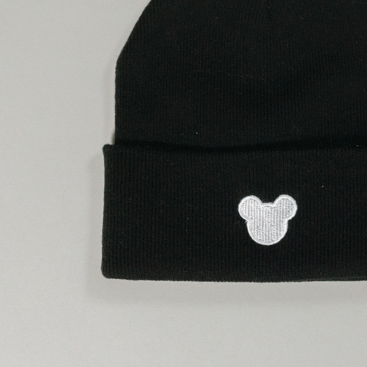 Minimal Mickey Embroidered Black Beanie