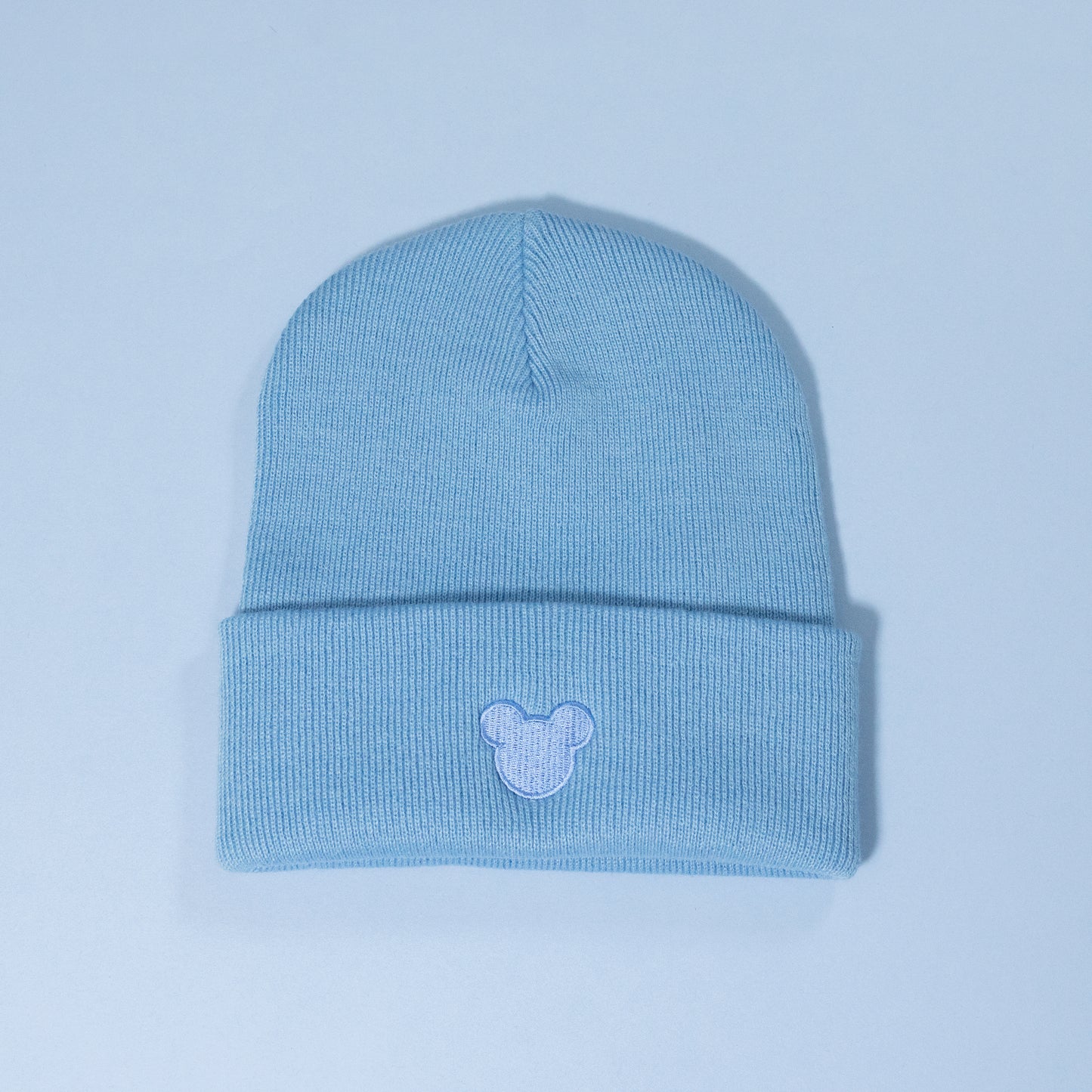 Minimal Mickey Embroidered Blue Beanie