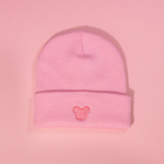 Minimal Mickey Embroidered Pink Beanie