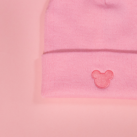 Minimal Mickey Embroidered Pink Beanie