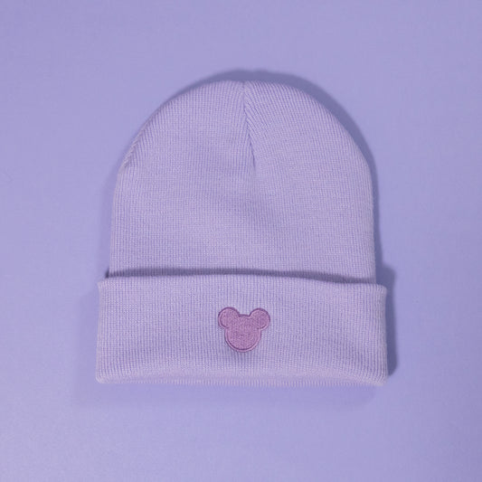 Minimal Mickey Embroidered Purple Beanie
