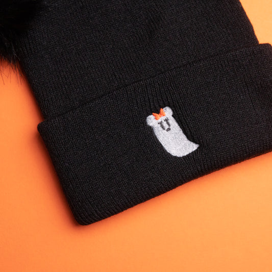 Minnie Ghost Pom Pom Black Beanie