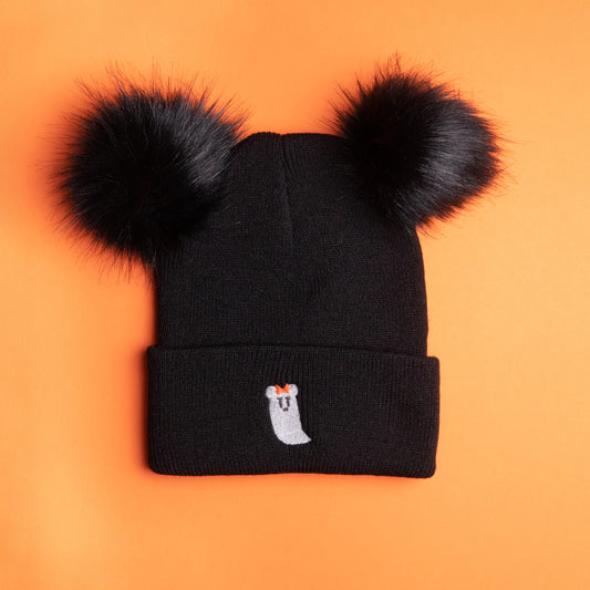 Minnie Ghost Pom Pom Black Beanie