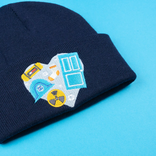 Monsters Heart Embroidered Navy Beanie
