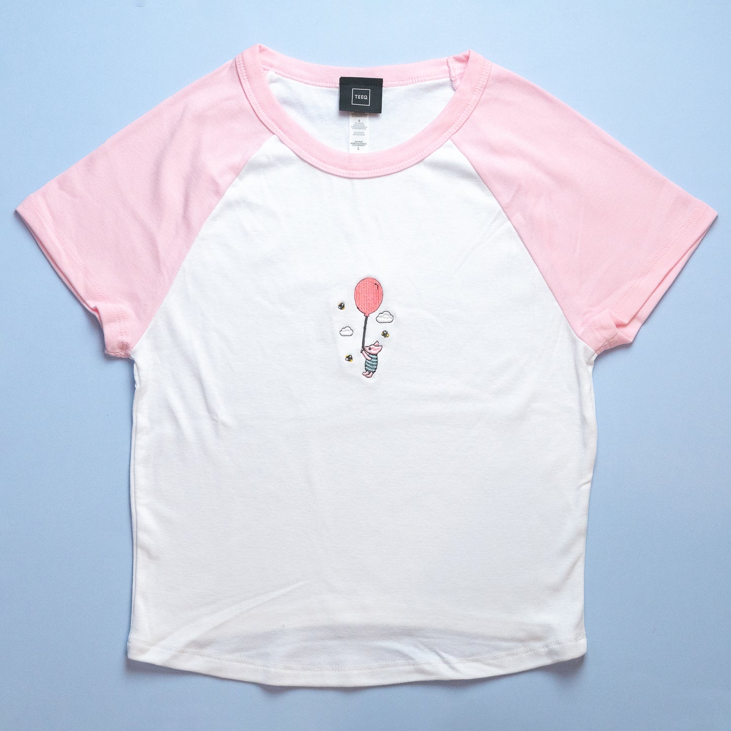 Piglet Balloon Embroidered Women's Ringer T-Shirt
