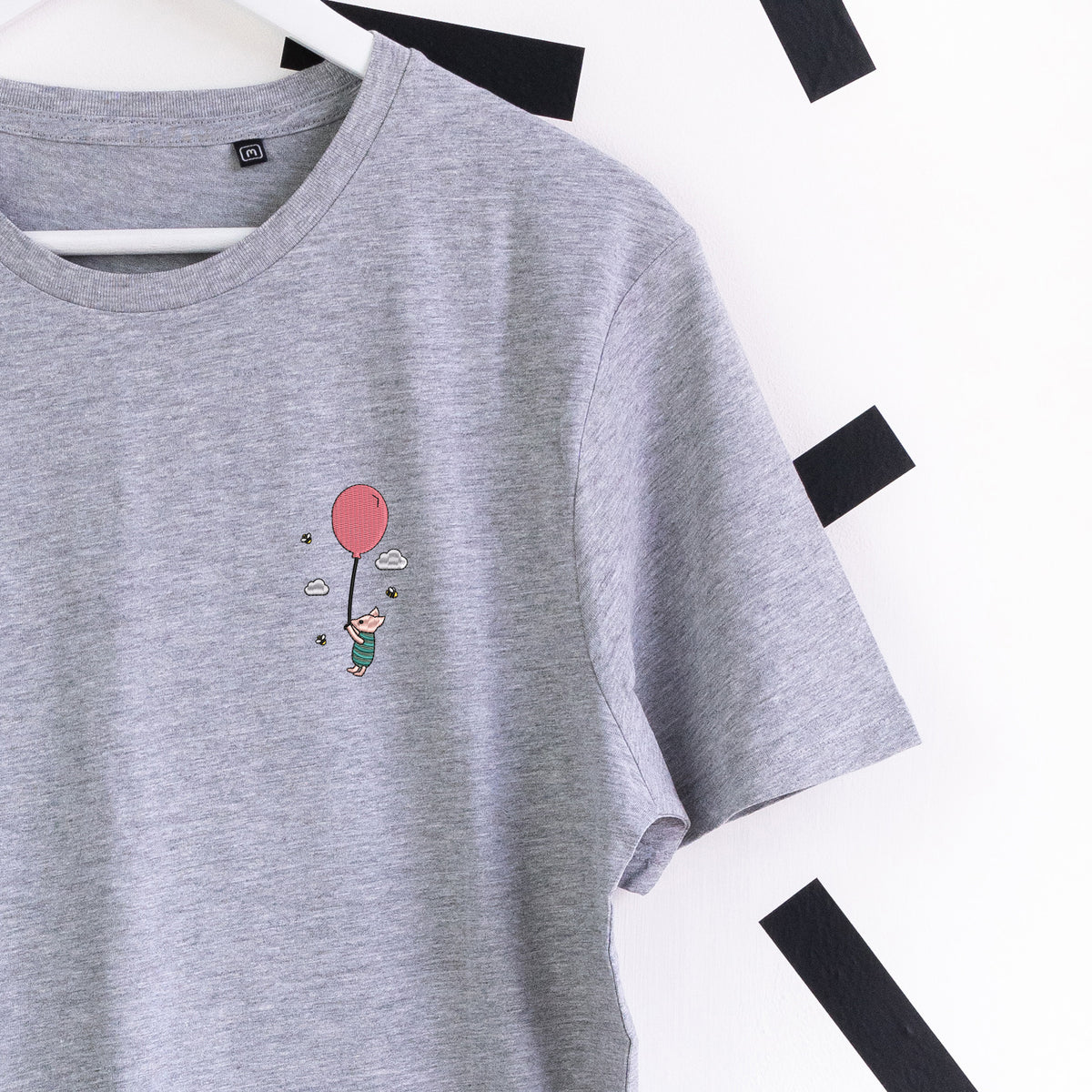Piglet Balloon Embroidered T-Shirt - Grey