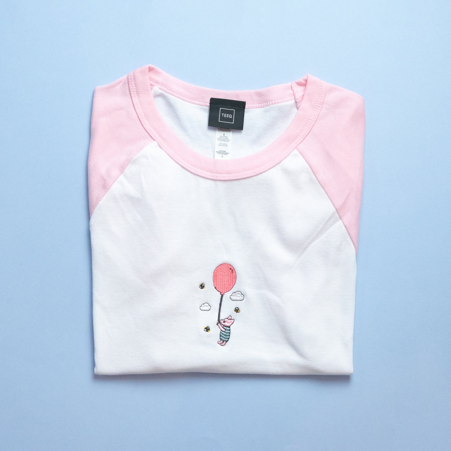 Piglet Balloon Embroidered Women's Ringer T-Shirt