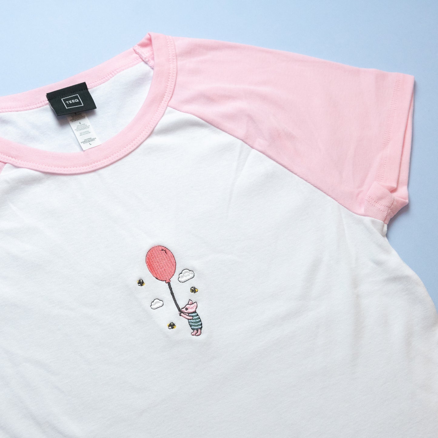 Piglet Balloon Embroidered Women's Ringer T-Shirt