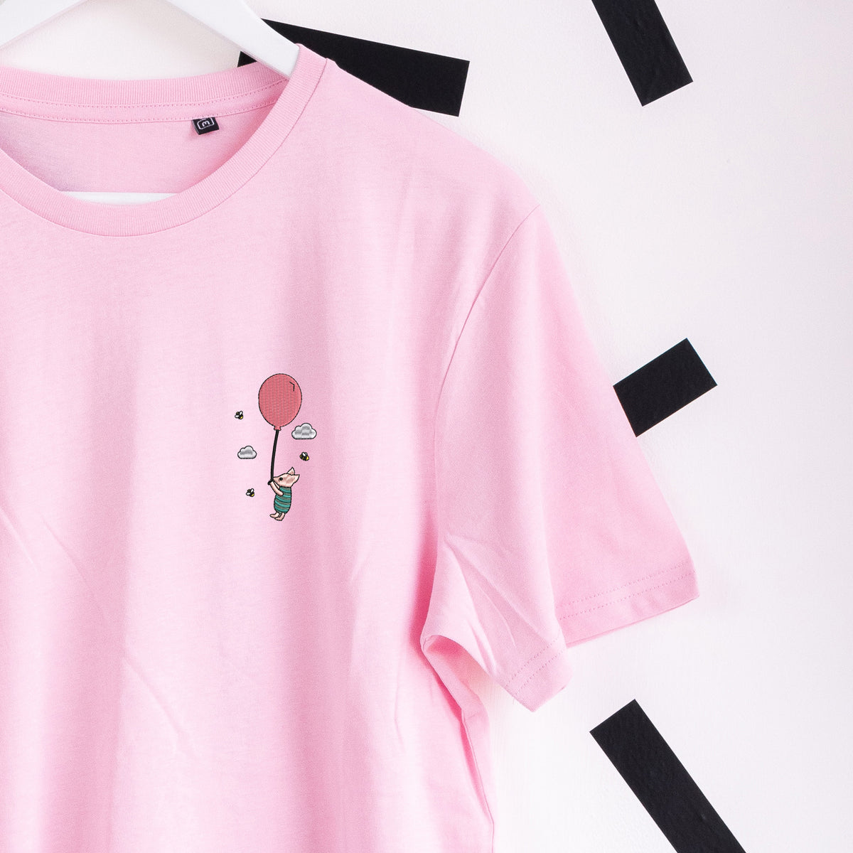 Piglet Balloon Embroidered T-Shirt - Pink