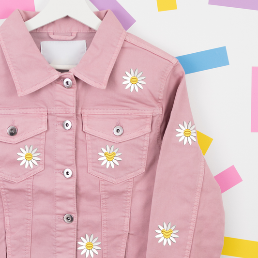 Mickey Daisy All Over Embroidered Women's Denim Jacket - Pink