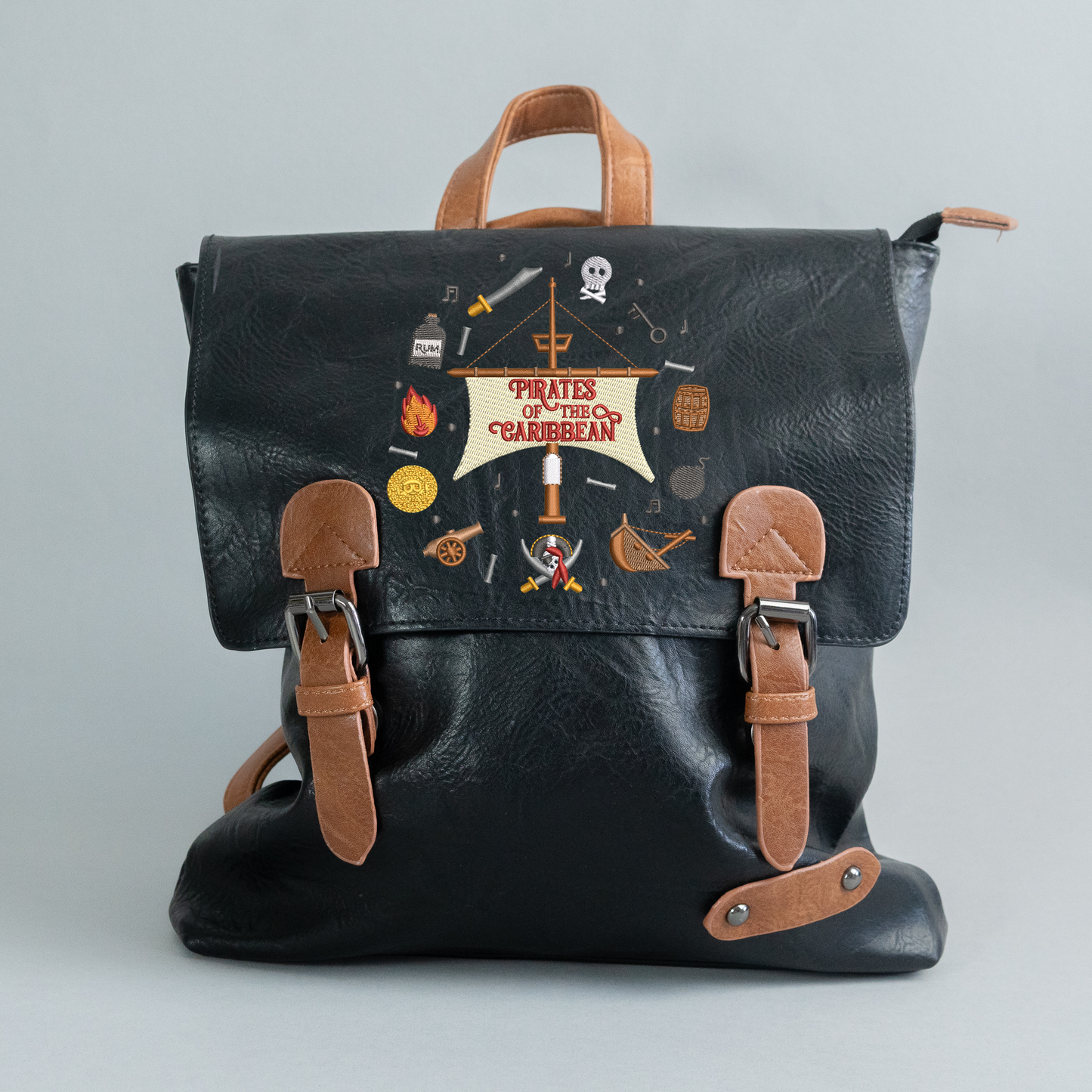 Pirates Embroidered Brown & Black Backpack