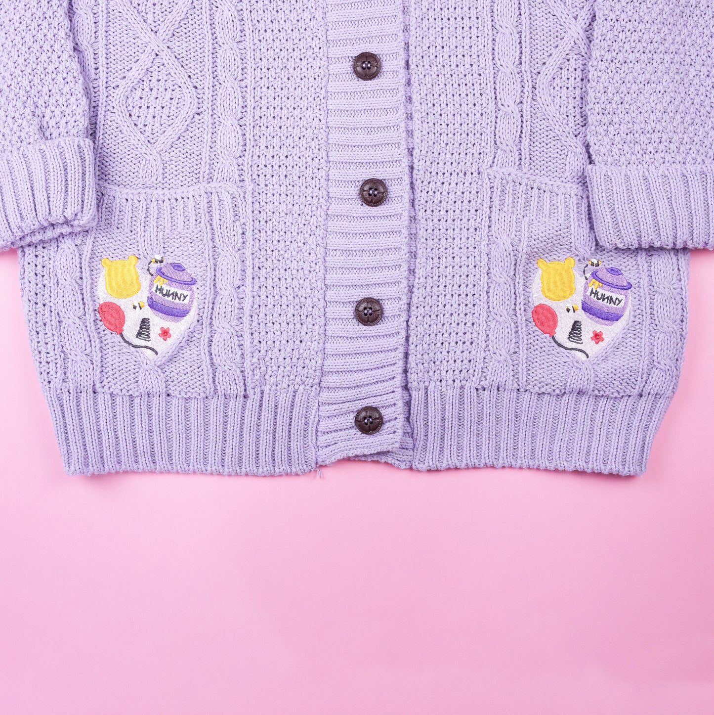 Pooh Bear Heart Embroidered Lilac Cardigan