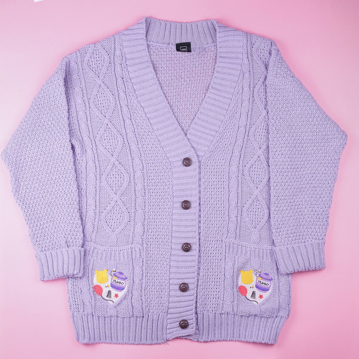 Pooh Bear Heart Embroidered Lilac Cardigan