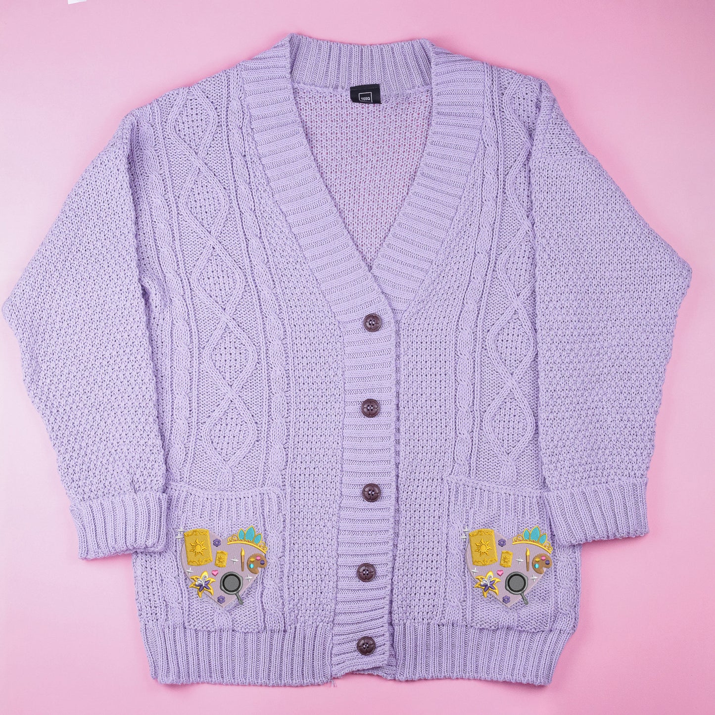 Rapunzel Heart Embroidered Lilac Cardigan