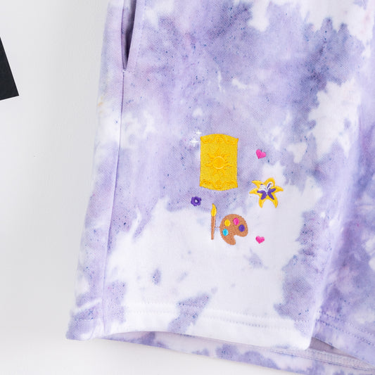 Rapunzel Embroidered Tie Dye Shorts