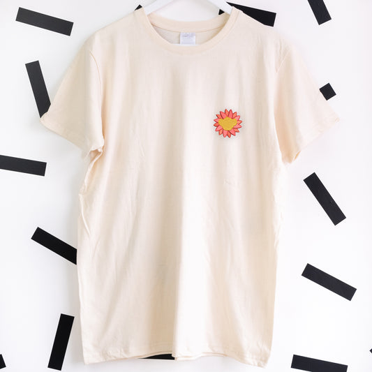 Simba's Flower Embroidered T-Shirt - Natural