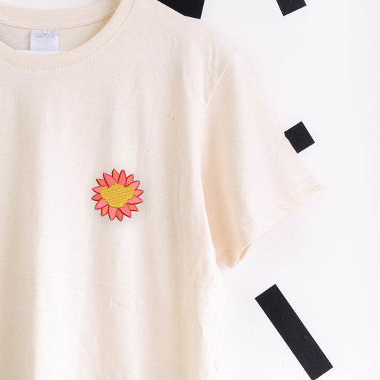 Simba's Flower Embroidered T-Shirt - Natural
