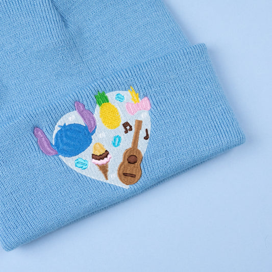 Stitch Heart Embroidered Blue Beanie