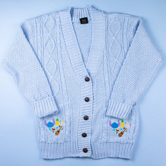 Stitch Heart Embroidered Blue Cardigan