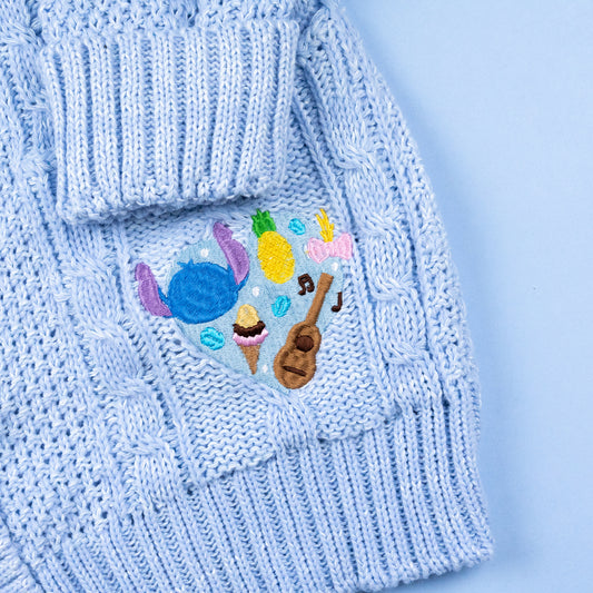 Stitch Heart Embroidered Blue Cardigan