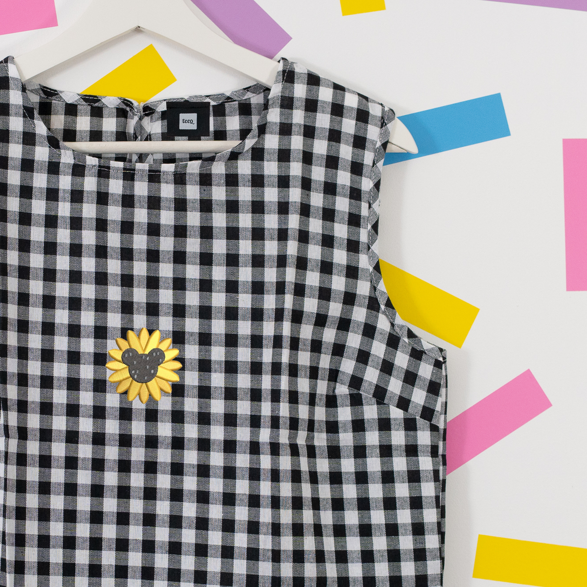 Mickey Sunflower Gingham Embroidered Vest T-Shirt