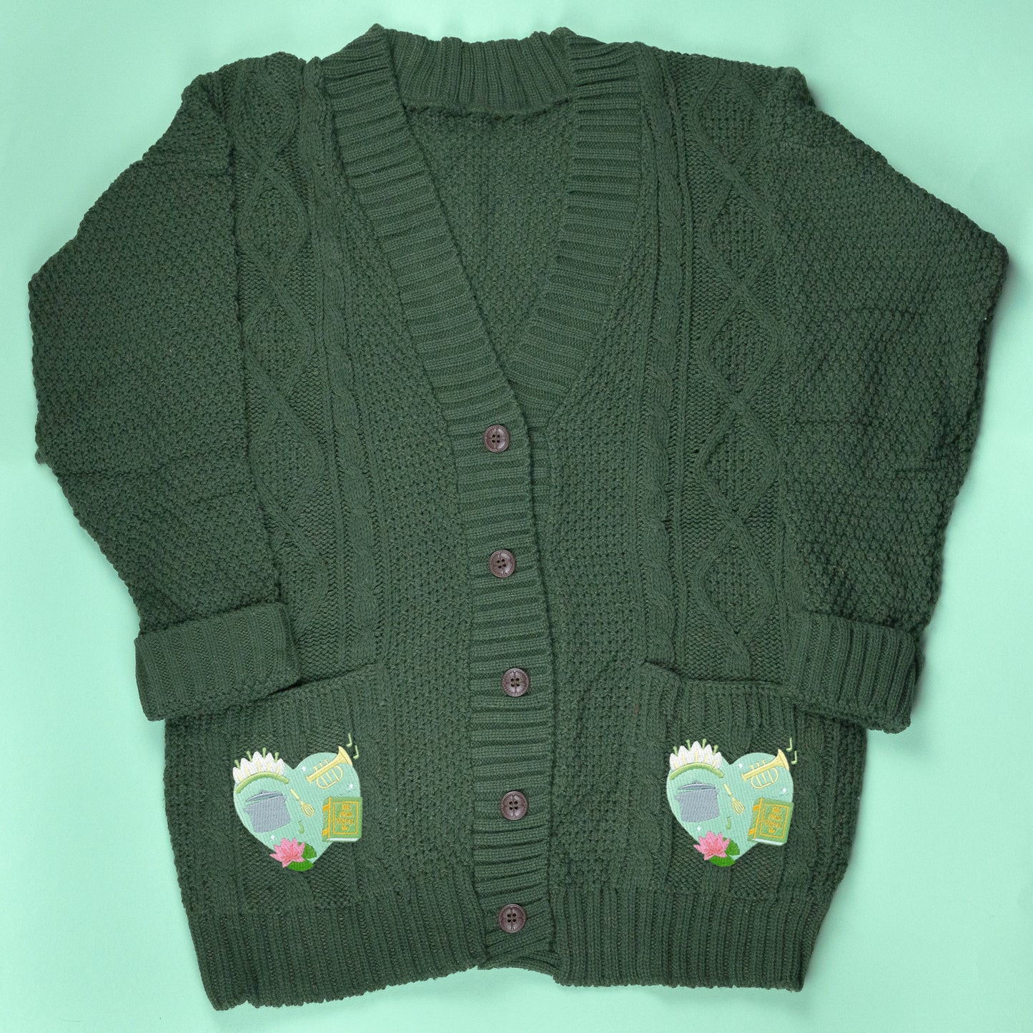 Tiana Heart Embroidered Green Cardigan