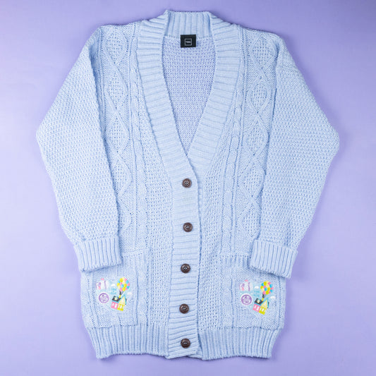 UP Heart Embroidered Blue Cardigan