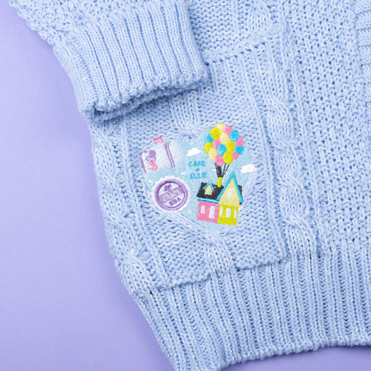 UP Heart Embroidered Blue Cardigan