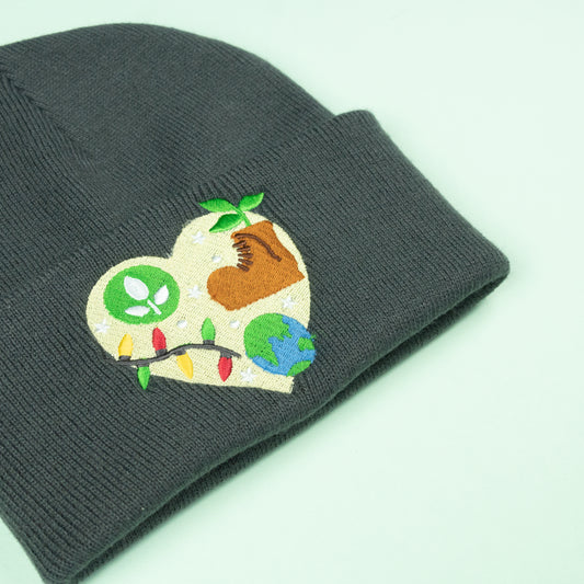 Wall-e Heart Embroidered Charcoal Beanie