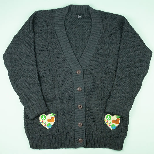 Wall-e Heart Embroidered Grey Cardigan