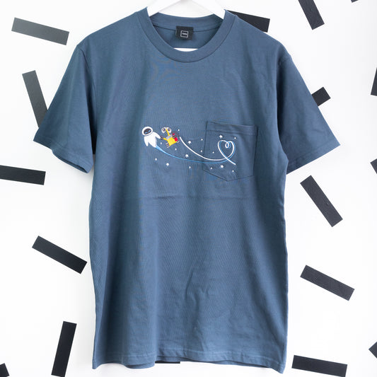 Wall-e & Eve Embroidered Navy Pocket T-Shirt