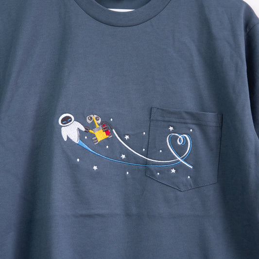 Wall-e & Eve Embroidered Navy Pocket T-Shirt
