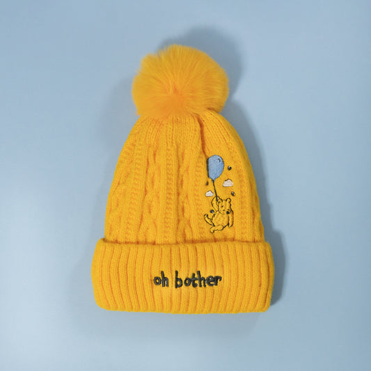 Winnie Balloon Yellow Pom Pom Embroidered Beanie