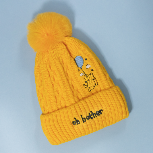 Winnie Balloon Yellow Pom Pom Embroidered Beanie