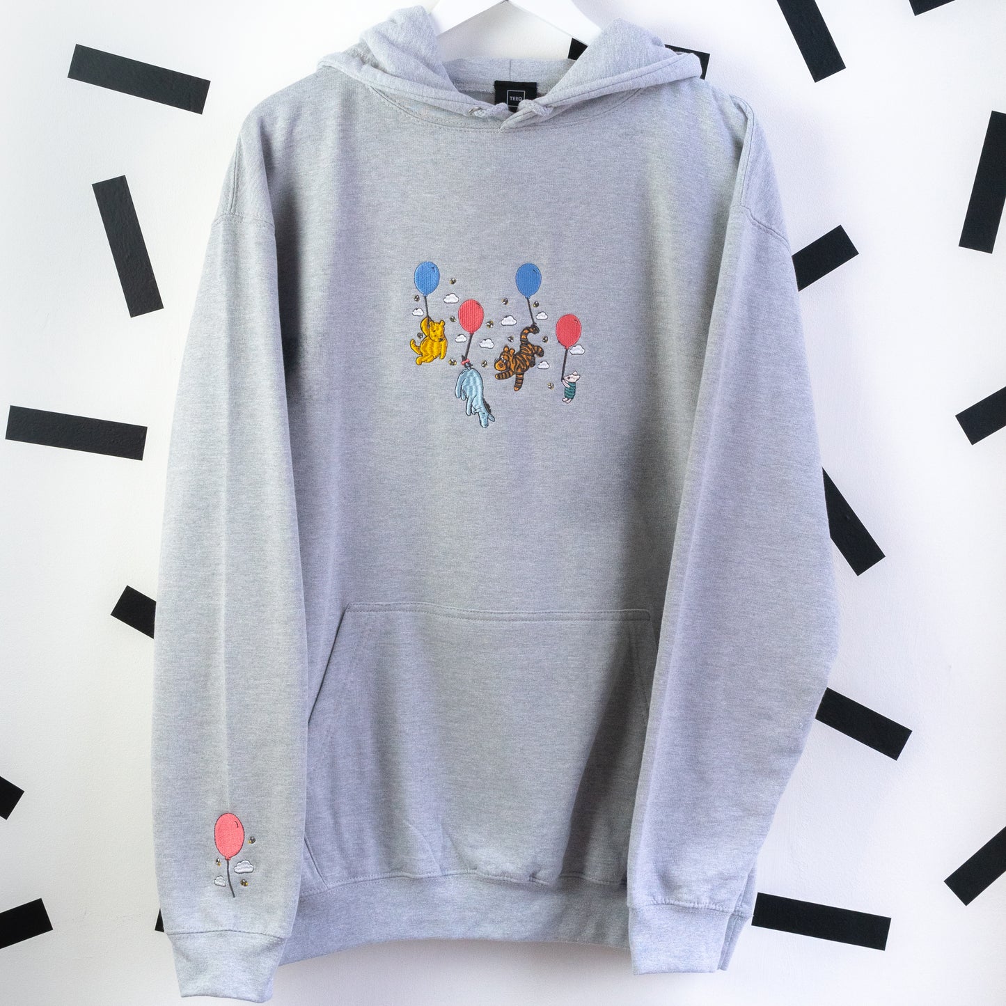 Winnie Balloons Embroidered Hoodie - Heather Grey