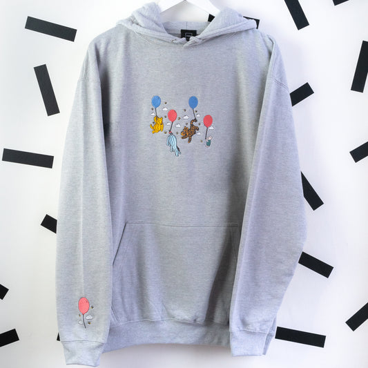 Winnie Balloons Embroidered Hoodie - Heather Grey