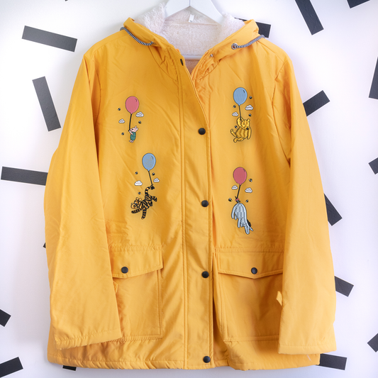 Winnie Balloons Embroidered Fluffy Rain Coat - Yellow