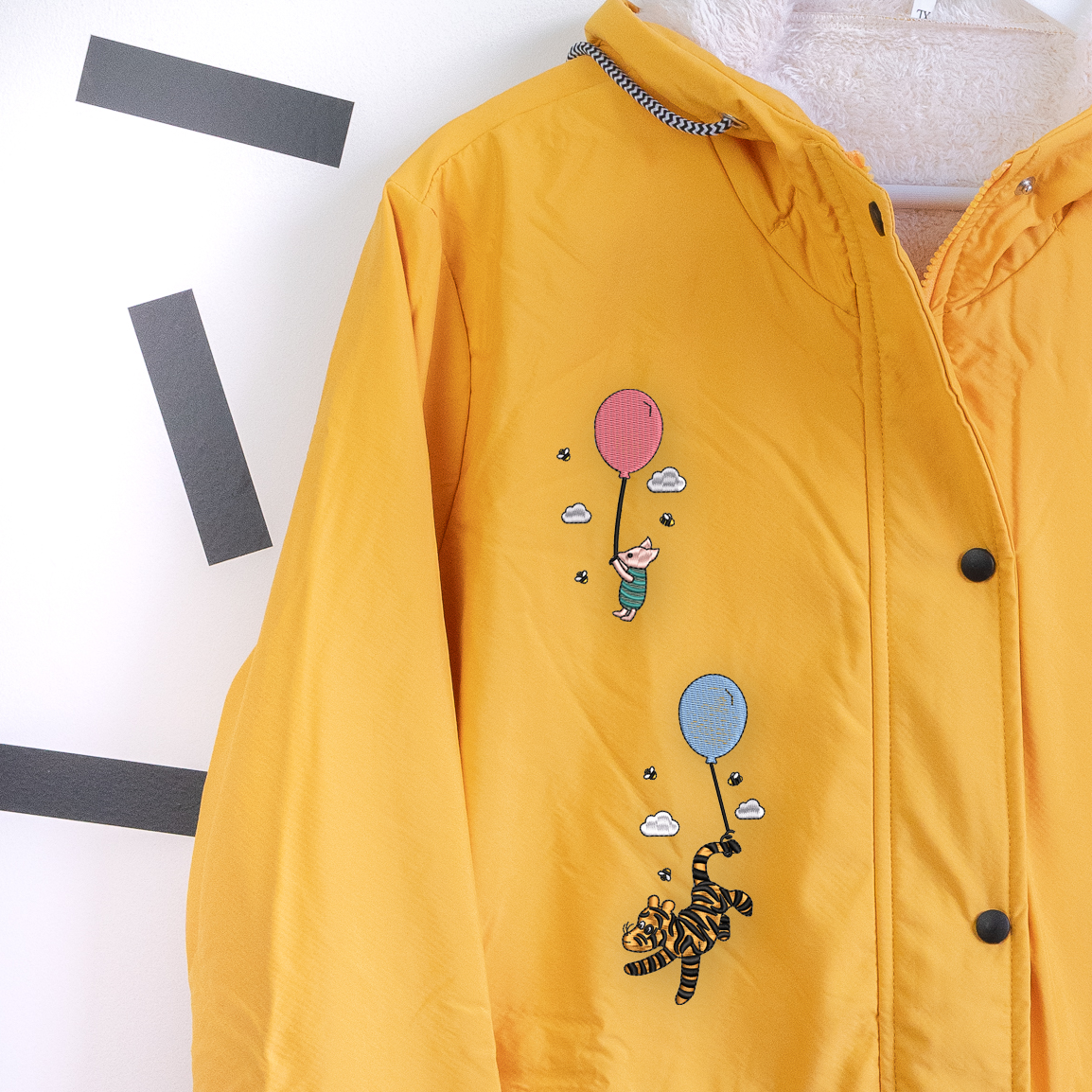 Winnie Balloons Embroidered Fluffy Rain Coat - Yellow